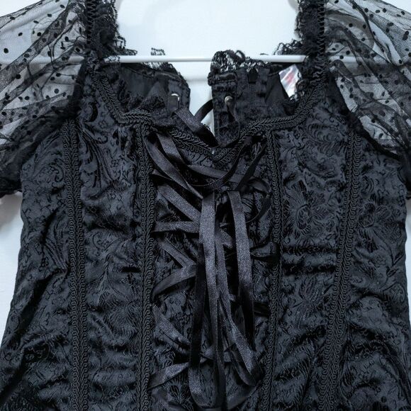 Vaacodor Black Corset With Lace Sleeves, Adjustable, Women's 2XL - Picture 6 of 13